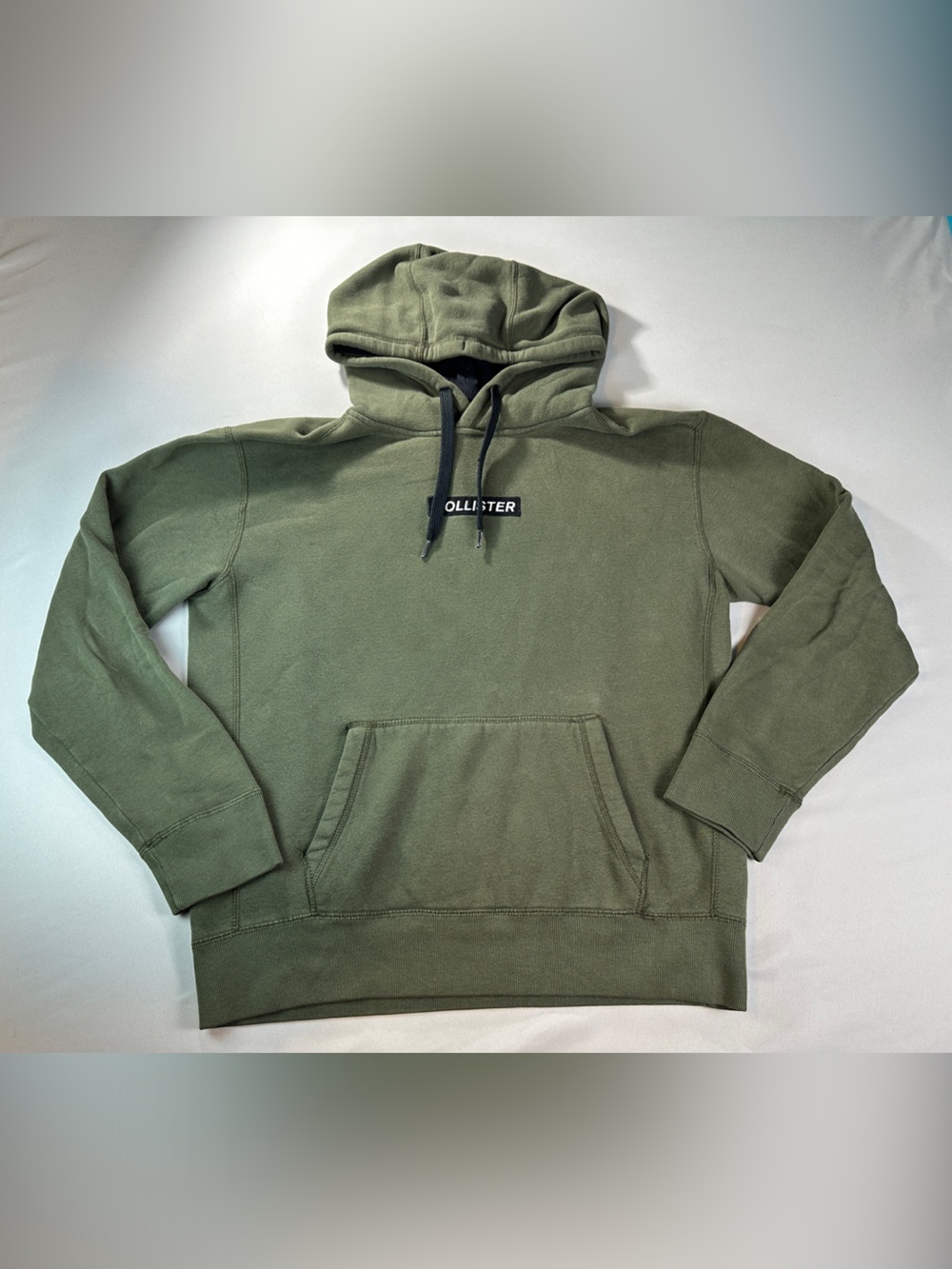 Hollister Olive Green Crewneck Hoodie Sweatshirt Logo Drawstrings Boho y2k